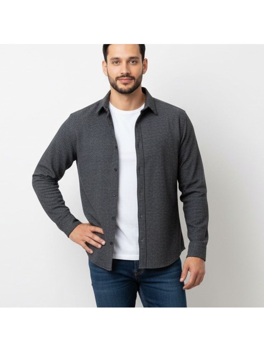 Men's Casual Black Button Down Shirt